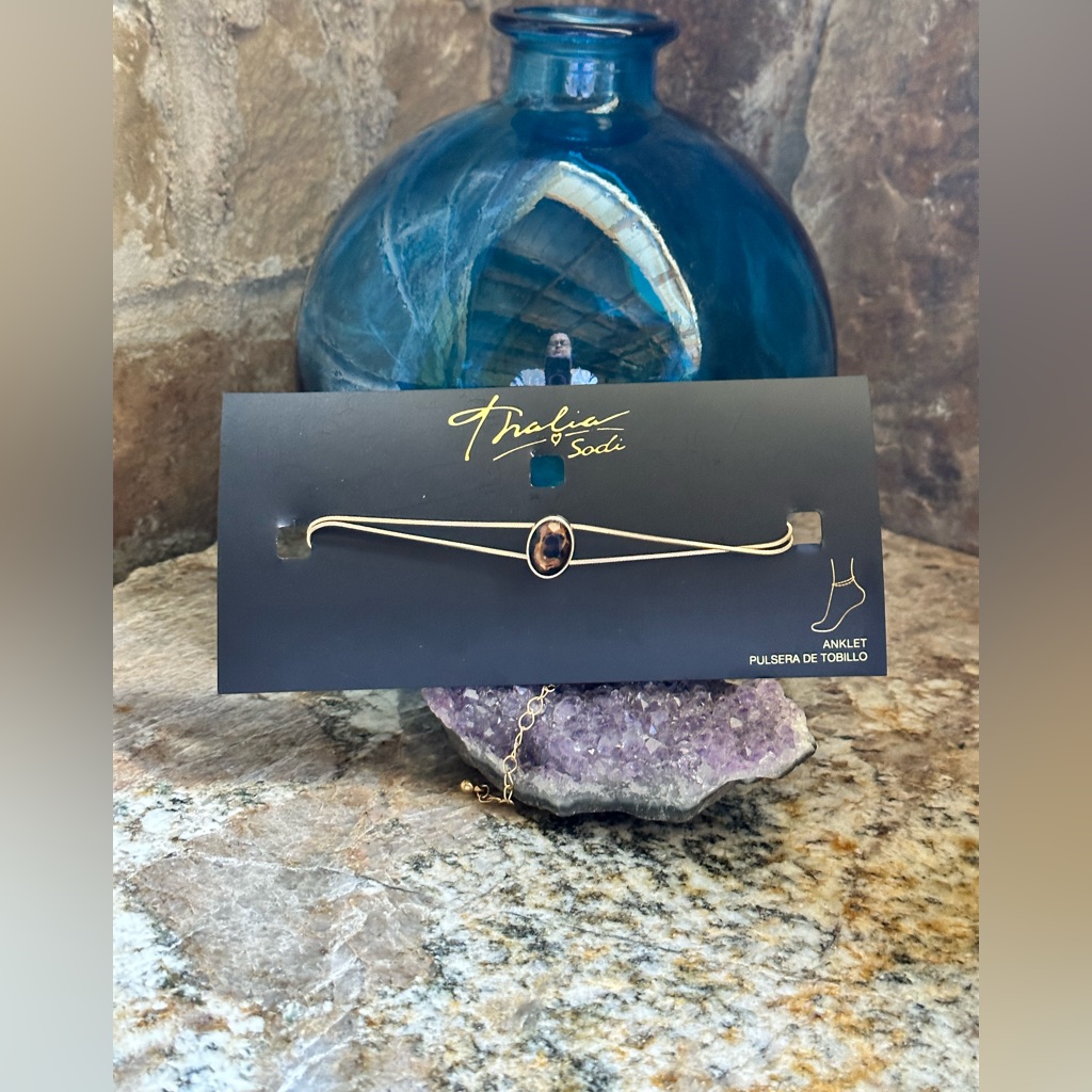 Thalia Sodi Gold Brown Gemstone Ankle Bracelet 19$